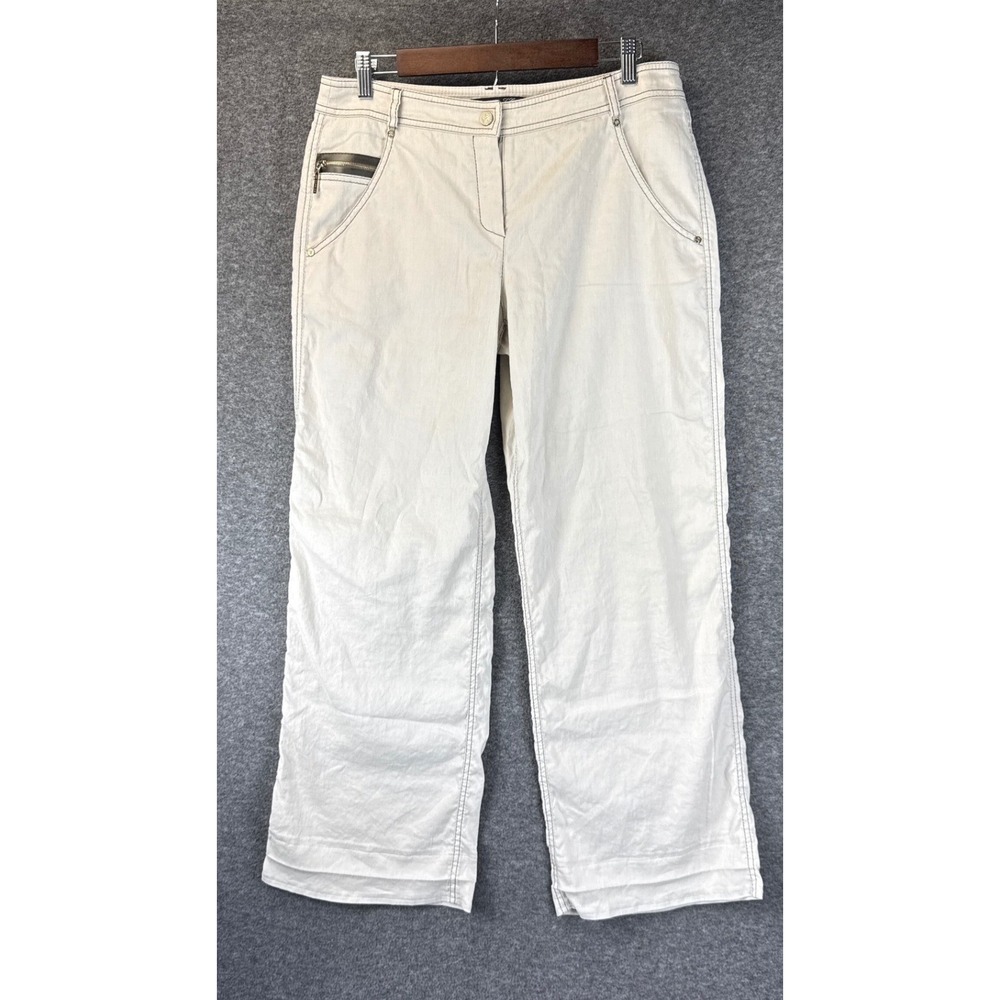Les Copains Trousers Women 46 Cream Linen Blend Straight Leg Made in Italy 32x30
